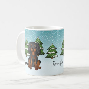 Schwarzbrauner Cavalier King Charles Spaniel im Wi Kaffeetasse