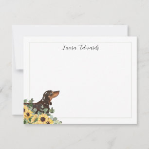 Schwarzbrauner Dachshund Sonnenblume Eukalyptus Mitteilungskarte