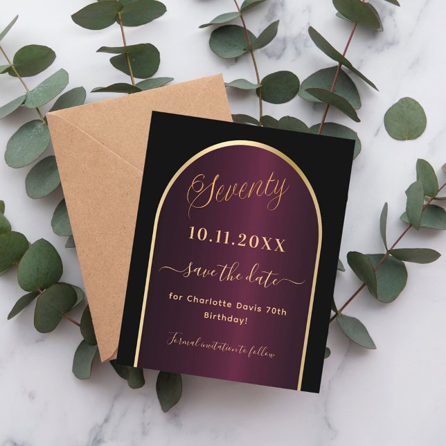 Schwarzburgund Budget 70. Geburtstag Save the Date Flyer (Von Creator hochgeladen)