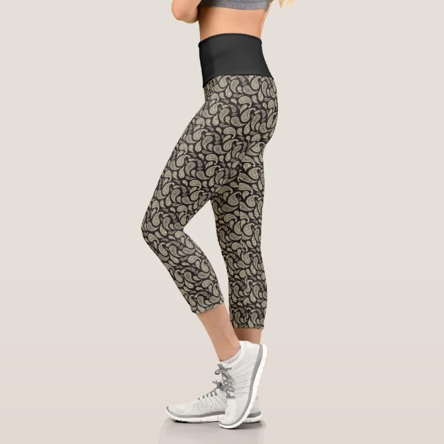 Schwarzcreme Paisley Muster Hochwaisted Capris (Links)