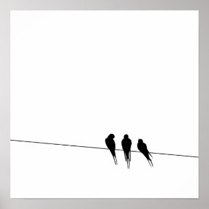 Schwarzdrossel-Silhouette auf Draht Poster