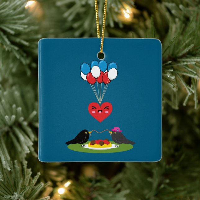 Schwarzdrossel-Spaghetti-Fleischbällchen Valentins Keramikornament (Baum)