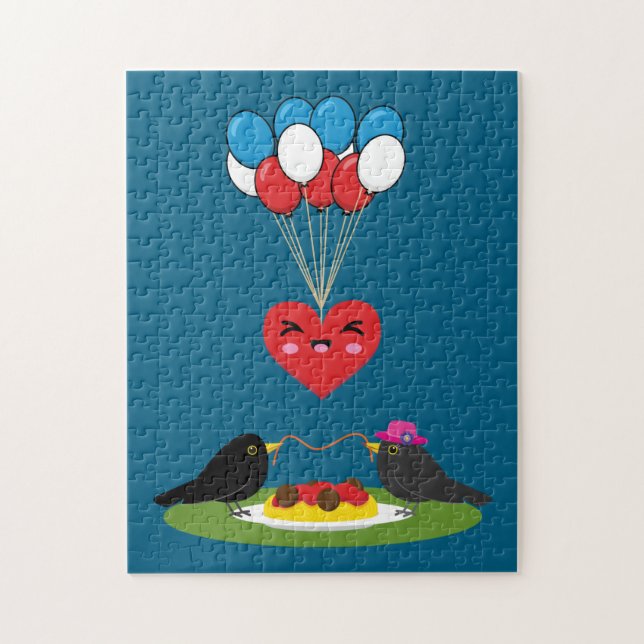 Schwarzdrossel-Spaghetti-Fleischbällchen Valentins Puzzle (Vertikal)