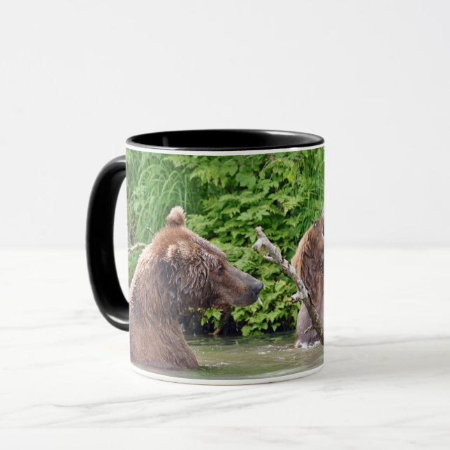 Schwarze 11 oz Combo-Tasse mit Grizzlybär & Bären Tasse (Vorderseite Links)