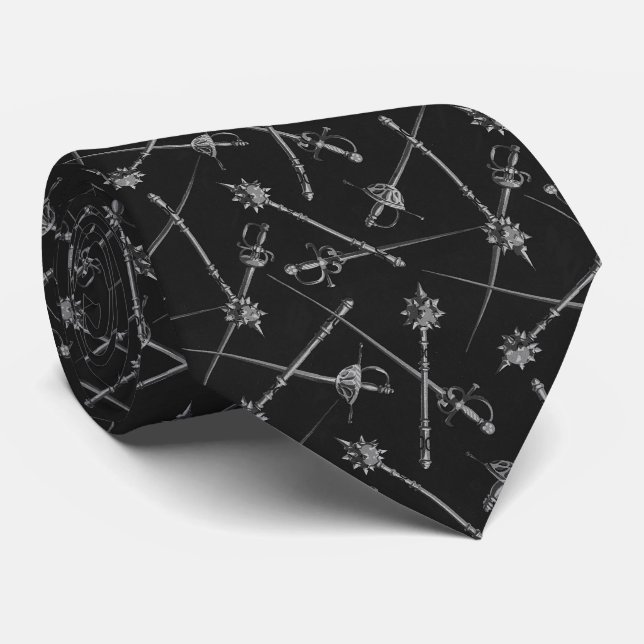 Schwarze 1880er-Melee-Waffen-Necktie Krawatte (Gerollt)