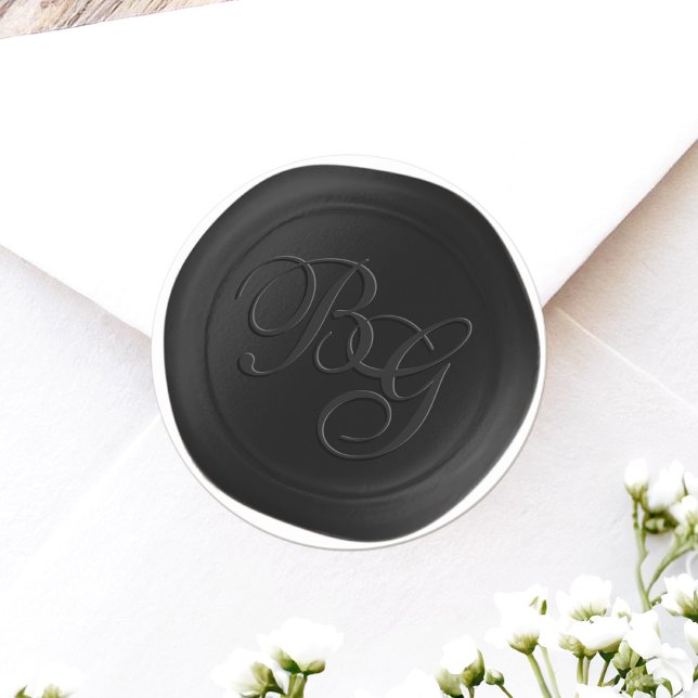 Schwarze 2-Letter-Monogramm-Imitate Wachs-Siegel-A Runder Aufkleber (Achieve the elegance of a wax seal without the hassle or mess with these faux wax flat stickers)