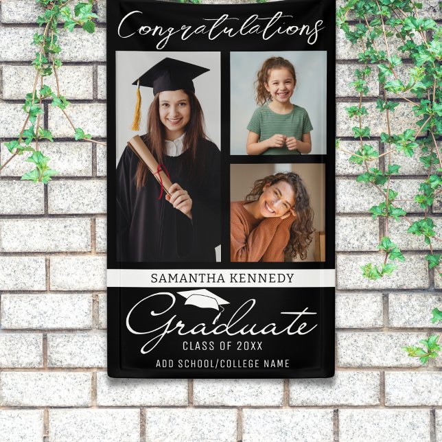 Schwarze 3-Foto-Collage-Abschluss-Gratulation Abso Banner (Von Creator hochgeladen)