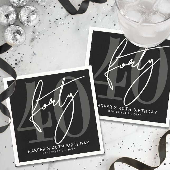 Schwarze 40. Geburtstagsfeier Serviette (Black 40th Birthday Party Napkins )
