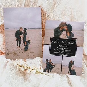 Schwarze 4 Fotos Collage Save the Date Hochzeit