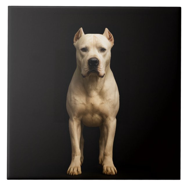 Schwarze 4 Luxe-Fliese mit mutigem Dogo Argentino Fliese (Vorderseite)