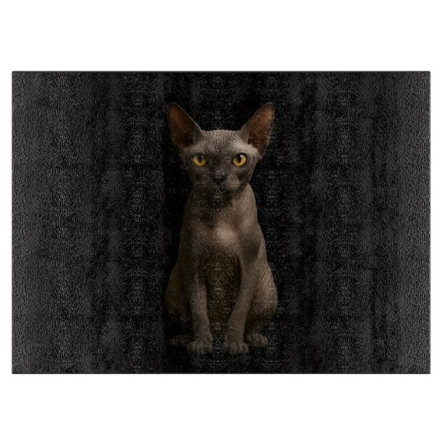 Schwarze 4 Luxe Glasboard Sphynx-Katze Schneidebrett (Vorderseite)