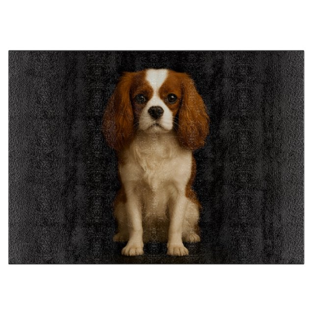 Schwarze 4 Luxe Glasplatte Cavalier Spaniel Schneidebrett (Vorderseite)