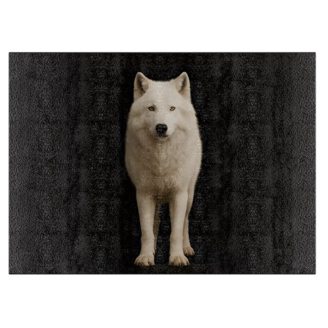 Schwarze 4 Luxe Glasplatte Ivory Arctic Wolf Schneidebrett (Vorderseite)