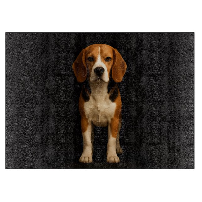 Schwarze 4 Luxe Glasplatte Kind Beagle Schneidebrett (Vorderseite)