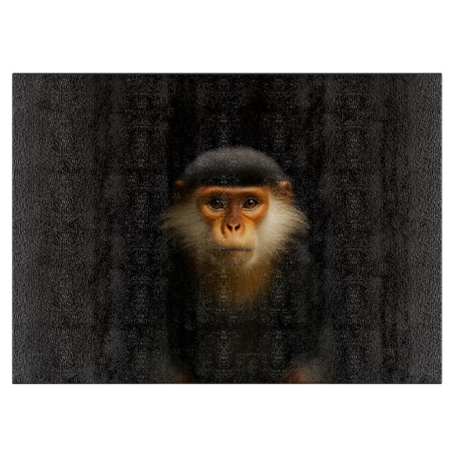 Schwarze 4 Luxe Glasplatte Rote Douc Langur Schneidebrett (Vorderseite)