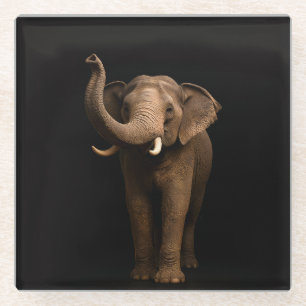 Schwarze 4 Luxe Glasuntersetzer, Mächtiger Elefant Glasuntersetzer