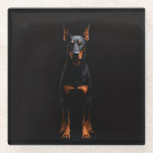 Schwarze 4 Luxe Glasuntersetzer, Wachdobermann-Hun