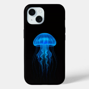 Schwarze 4 Luxe iPhone 15 Hülle, Neonblaue Qualle Case-Mate iPhone Hülle