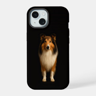 Schwarze 4 Luxe iPhone 15 Hülle, treuer Collie-Hun Hülle
