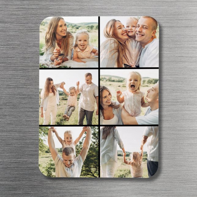 Schwarze 6-Foto-Collage Custom Modern Simple  Magnet (Von Creator hochgeladen)