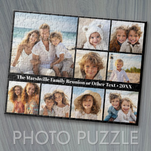 Schwarze 9-Foto-Collage - weißer Text - moderner R Puzzle