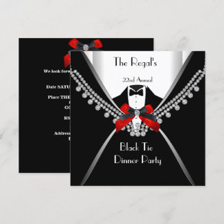 Schwarze Abendgarderobe Dinner Weiße Rote Schleife Einladung