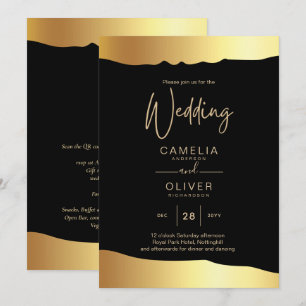 Schwarze Abendgarderobe Hochzeit Goldfolie Schrift Einladung