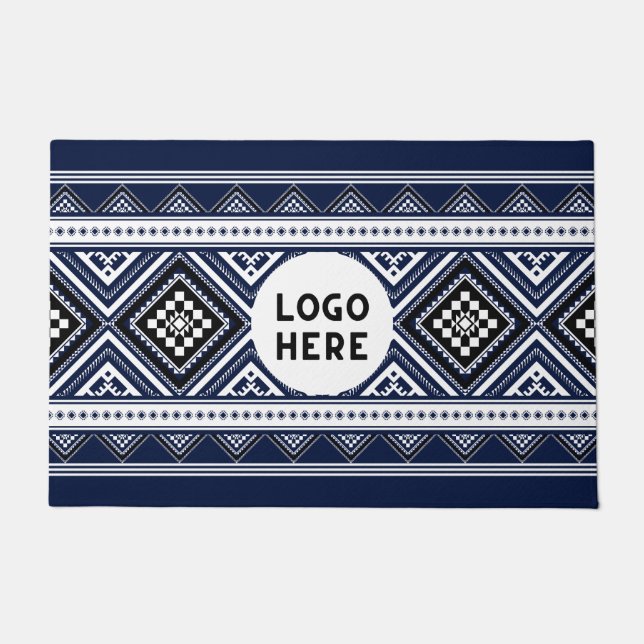 Schwarze Abstrakte ethnisch geometrische Muster mi Fußmatte (Vorderseite)