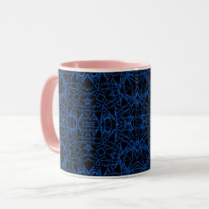 Schwarze abstrakte moderne Spinnennetzlinien blau Tasse
