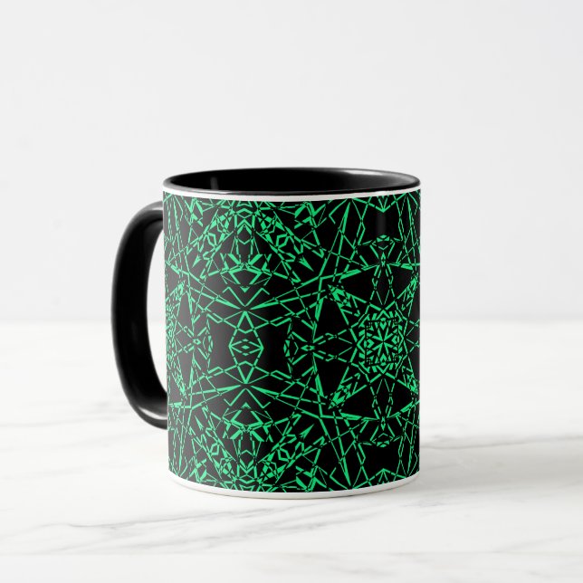 Schwarze abstrakte, moderne Spinnennetzlinien neon Tasse (Vorderseite Links)