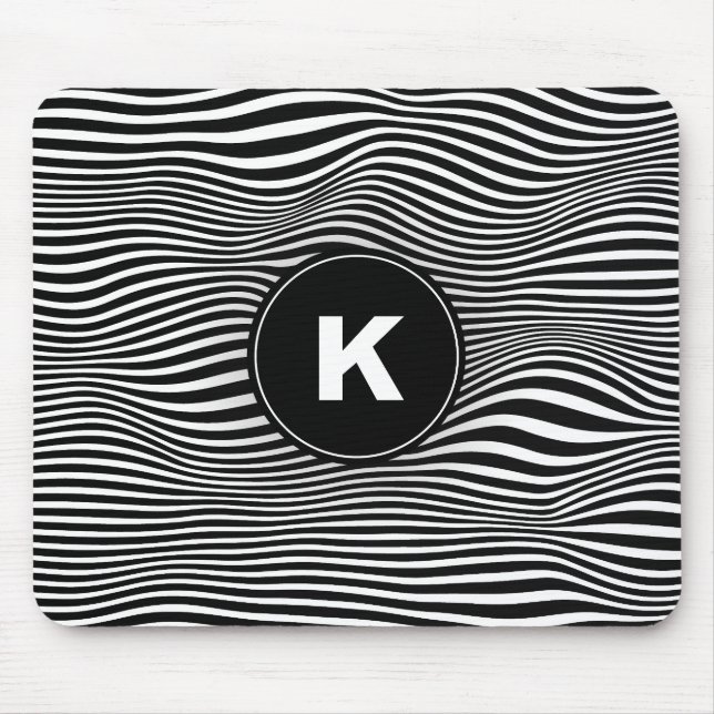 Schwarze Abstrakte Wave Lines Mousepad (Vorne)