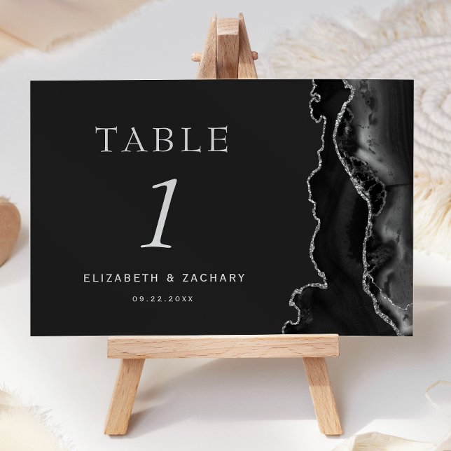 Schwarze Achat-Silber-Dunkle Hochzeit Tischnummer (Von Creator hochgeladen)