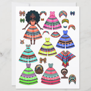 Schwarze Afrikanerin Papierpuppe mit Kleidung