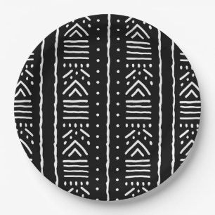 Schwarze afrikanische Bogolan-Design-Papierteller Pappteller