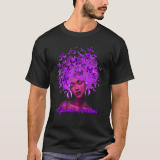 Schwarze afrikanische Frau Afro Lila Band Alzheime T-Shirt
