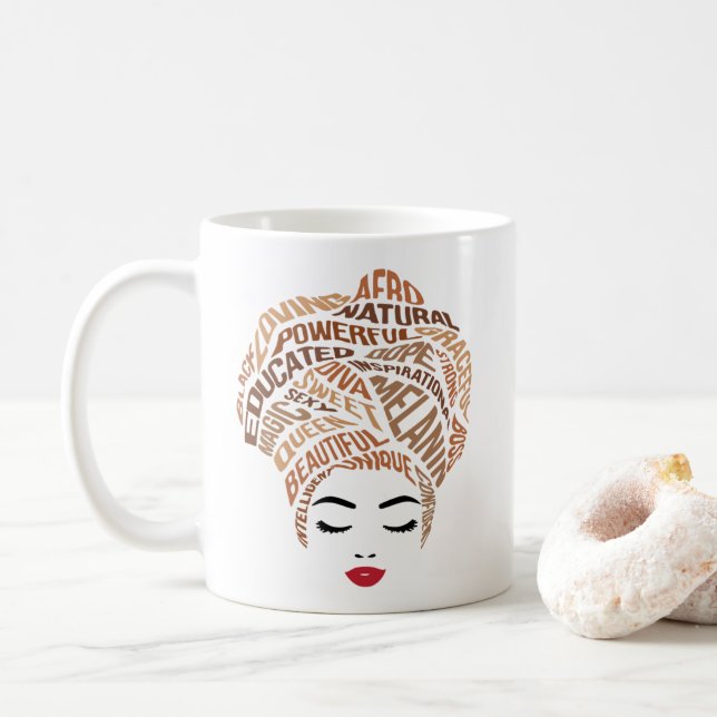 Schwarze Afro Girl Afrikanerin Kaffeetasse (Mit Donut)
