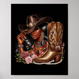 Schwarze afroamerikanische Cowgirl Western Country Poster