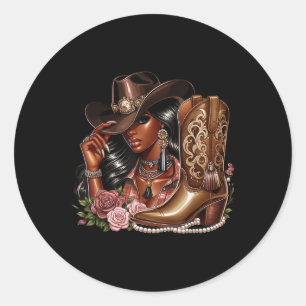 Schwarze Afroamerikanische Cowgirl Western Country Runder Aufkleber