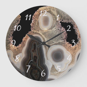 Schwarze Agate Imitate Marble Stone Gem Clock Große Wanduhr