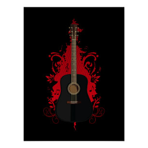 Schwarze Akustikgitarre Art Musik Zimmer Vintage R Poster