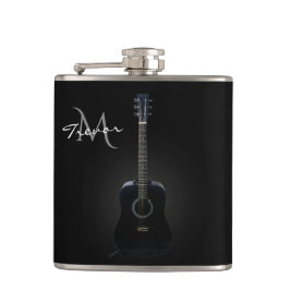 Schwarze Akustikgitarre-Monogramm-Musik-Flasche Flachmann