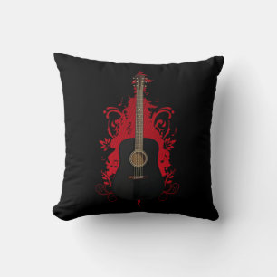Schwarze Akustikgitarren-Kunst für Musikliebhaber Kissen