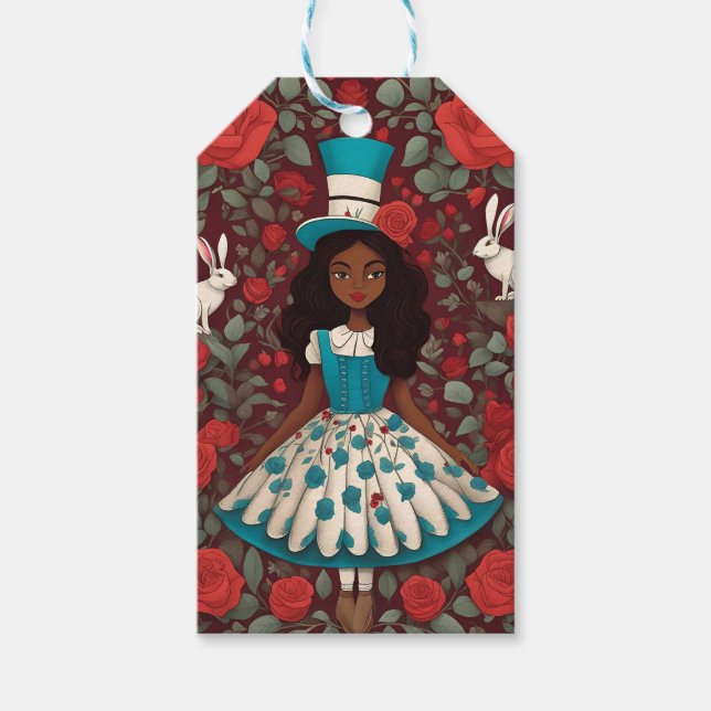 Schwarze Alice im Wunderland Geschenkanhänger (Vorderseite)