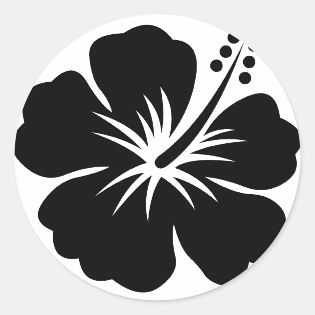 Schwarze Aloha Blume Runder Aufkleber (Vorderseite)