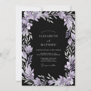 Schwarze Amethyst-Laub-Eukalyptus-Hochzeit Einladung