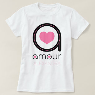 Schwarze Amour Liebe, rosa Herz, Name individuell T-Shirt