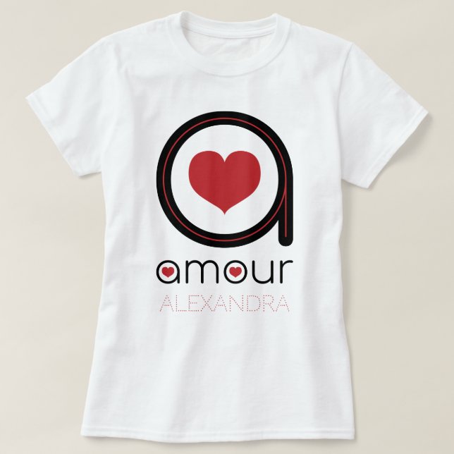 Schwarze Amour-Liebe, Rotes Herz, Name kundenspezi T-Shirt (Design vorne)