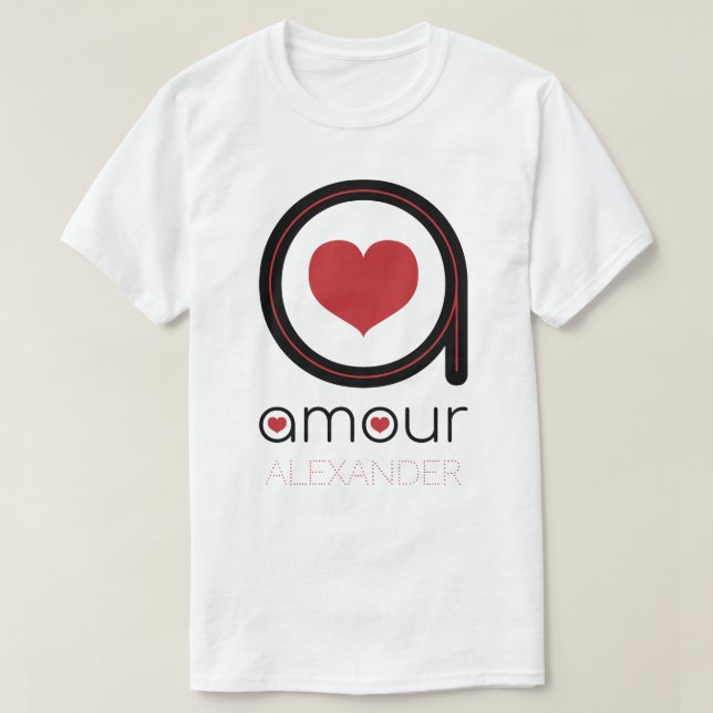 Schwarze Amour Liebe, Rotes Herz, Name Personalisi T-Shirt