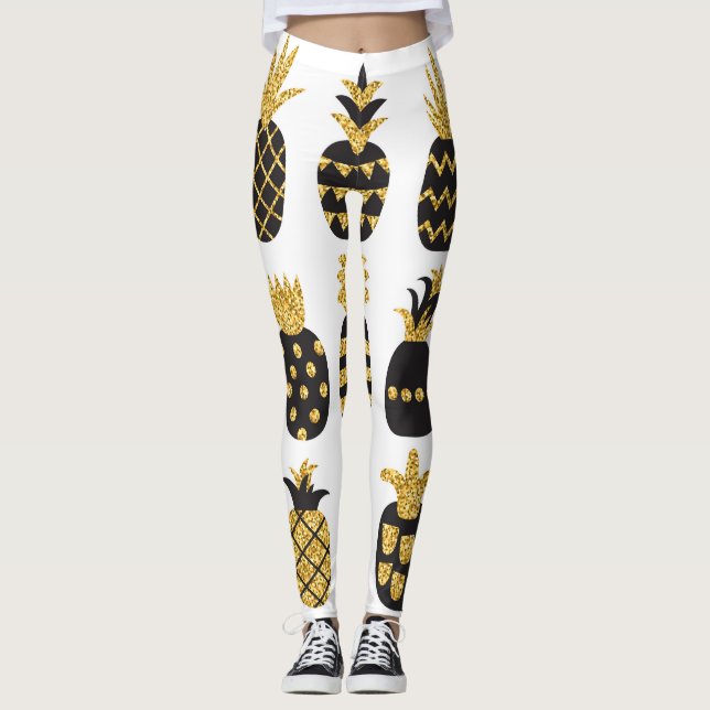 Schwarze Ananas: Einzigartiges texturiertes Set Leggings (Vorderseite)
