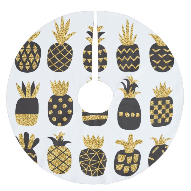Schwarze Ananas: Einzigartiges texturiertes Set Polyester Weihnachtsbaumdecke (Vorderseite)